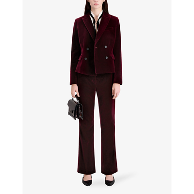 Shop The Kooples Womens Burgundy Double-breasted Notched-lapel Regular-fit Cotton Jacket