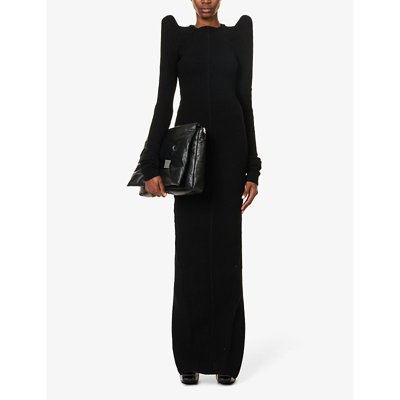 Shop Rick Owens Womens Black Maglia Structured-shoulder Cashmere-blend Knitted Maxi Dress