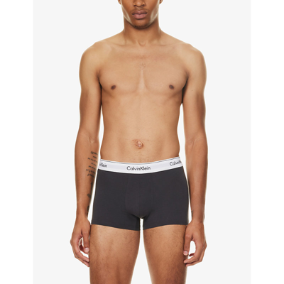 Calvin Klein Mens Multi Branded-waistband Mid-rise Pack Of Three Stretch-cotton Trunks In Multi-coloured