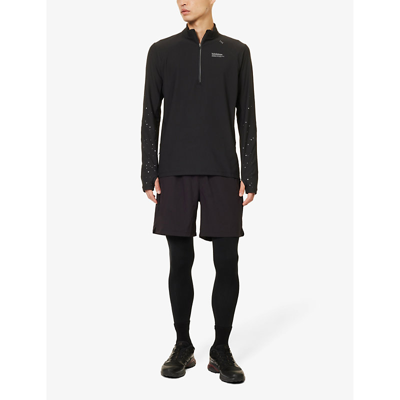 Shop Lululemon Men's Black Reflective-branding Funnel-neck Relaxed-fit Stretch Recycled-polyester Top