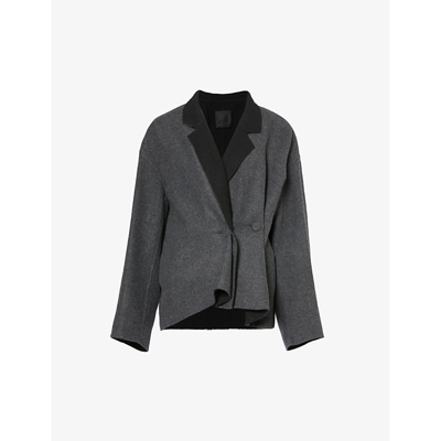Shop Givenchy Womens Dark Grey Grey Gathered-panel Relaxed-fit Wool-blend Blazer