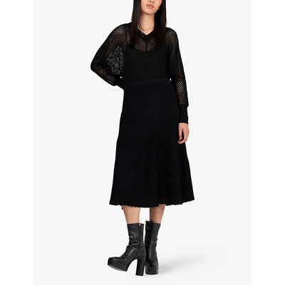 Shop Leem Womens Black V-neck Long-sleeved Knitted Maxi Dress