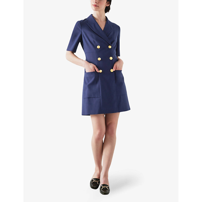 Shop Lk Bennett Women's Blu-navy Kennedy Double-breasted Woven Mini Dress
