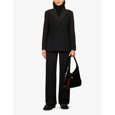 Shop Ralph Lauren Women's Black Shelden Peaked-lapel Regular-fit Wool-blend Blazer