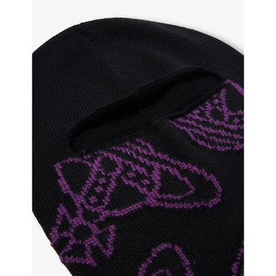 Shop Vivienne Westwood Men's Black Orb-pattern Wool Knitted Balaclava