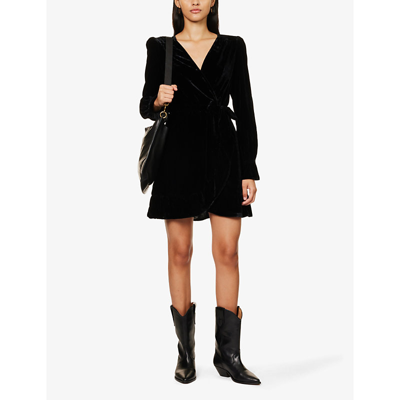Shop Paige Women's Black Ysabel Long-sleeved Velour Mini Dress
