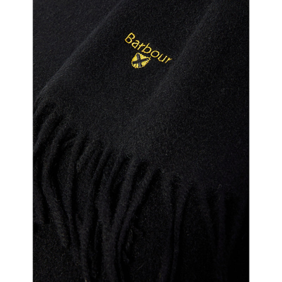 Barbour Mens Black Brushed-texture Tasselled-trim Wool Scarf In Black