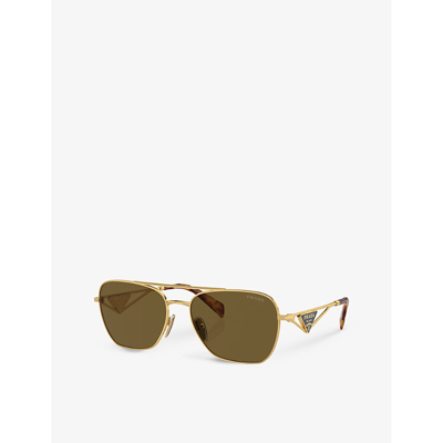 Shop Prada Women's Gold Pr A50s Aviator-frame Metal Sunglasses
