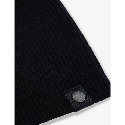 Shop Canada Goose Branded-patch Ribbed Wool And Cashmere-blend Beanie In Black