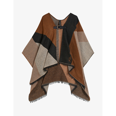 Shop Ted Baker Women's Taupe Suffia Buckle-fastened Knitted Poncho