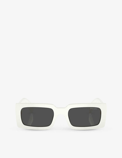 Shop Prada Men's White Pr A07s Pillow-frame Acetate Sunglasses