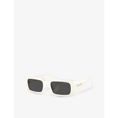 Shop Prada Men's White Pr A07s Pillow-frame Acetate Sunglasses