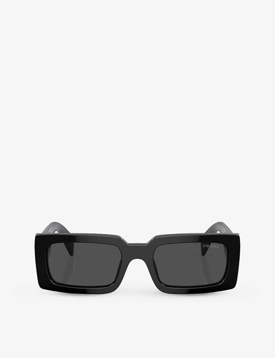 Shop Prada Men's Black Pr A07s Pillow-frame Acetate Sunglasses