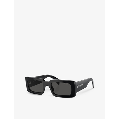 Shop Prada Men's Black Pr A07s Pillow-frame Acetate Sunglasses