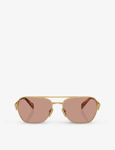 Shop Prada Women's Gold Pr A50s Aviator-frame Metal Sunglasses