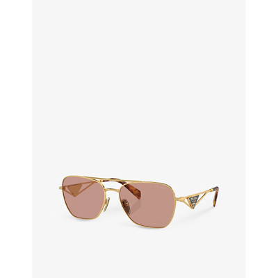 Shop Prada Women's Gold Pr A50s Aviator-frame Metal Sunglasses