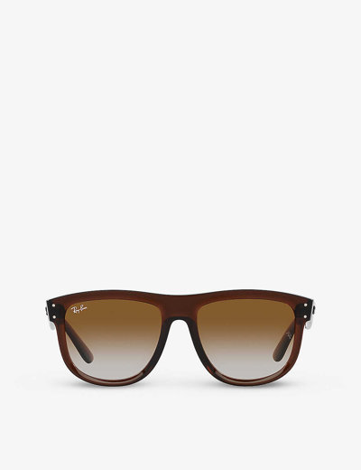Shop Ray Ban Ray-ban Women's Brown Rbr0501s Boyfriend Reverse Square-frame Injected Sunglasses