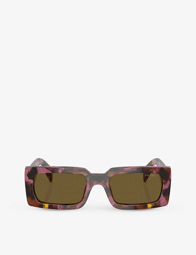Shop Prada Men's Purple Pr A07s Pillow-frame Tortoiseshell Acetate Sunglasses