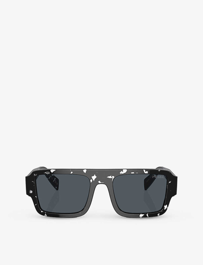 Prada Womens Black Pr A05s Rectangle-frame Abstract Acetate Sunglasses In Black