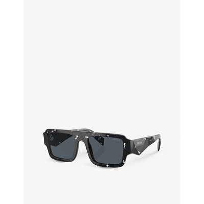 Shop Prada Mens Black Pr A05s Rectangle-frame Abstract Acetate Sunglasses