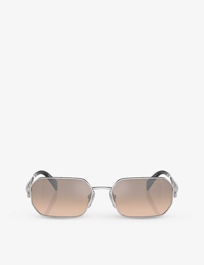 Prada Metal Rectangular Sunglasses In Silver