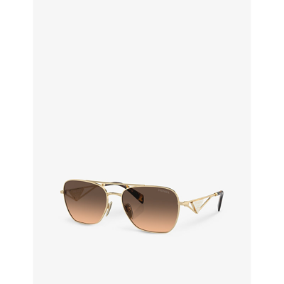 Shop Prada Women's Gold Pr A50s Aviator-frame Tortoiseshell Metal Sunglasses