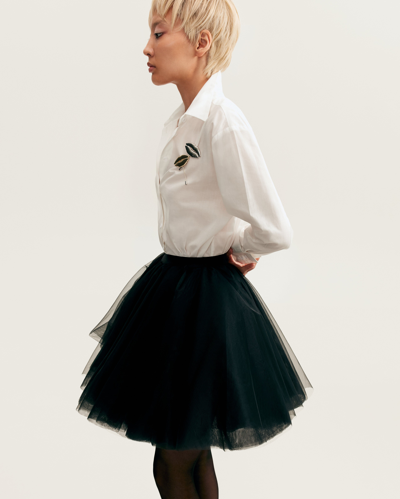 Milla Gathered Organza Mini Skirt In Black, Xo Xo In Black