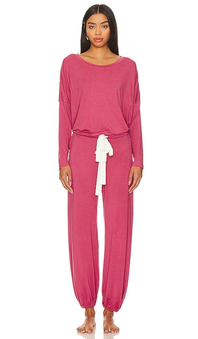 Shop Eberjey Gisele Slouchy Set In Raspberry & Ivory