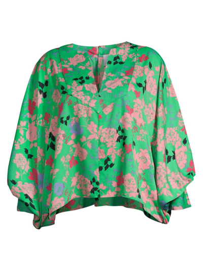 Shop Baacal, Plus Size Women's Satin Split-neck Blouse In Green