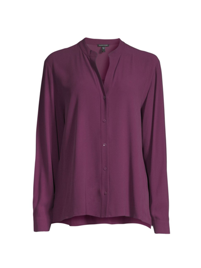 Shop Eileen Fisher Women's Mandarin Collar Silk Shirt In Purple