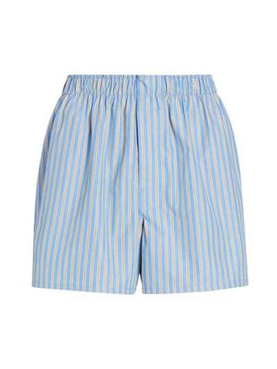 Shop Hommegirls Women's Multi Stripe Boxer Shorts In Blue Yellow Stripe
