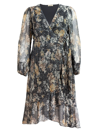 Shop Kiyonna Women's Clara Metallic Floral Wrap Midi-dress In Gilded Florals