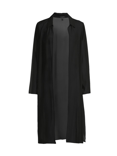 Shop Eileen Fisher Women's Classic Collar Silk Open-front Jacket In Black