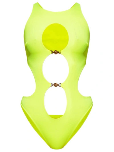 Shop Versace Neon One-piece Swimsuit In Yellow