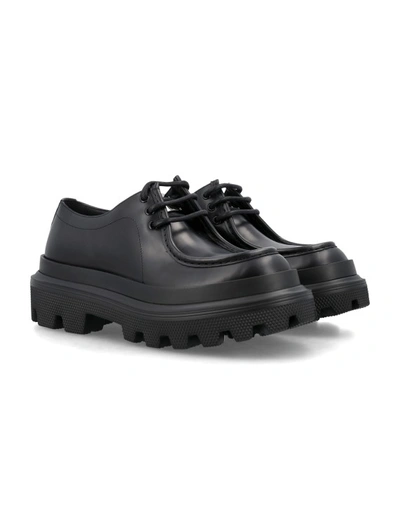Shop Dolce & Gabbana Brushed Calfskin Derby Loafers In Black