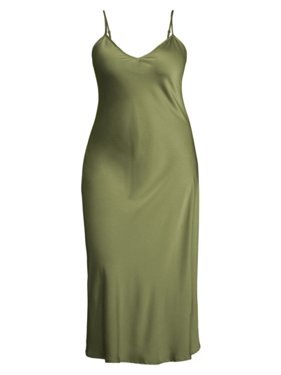 Shop Baacal, Plus Size Women's Cabaret Satin Slip Midi Dress In Olive
