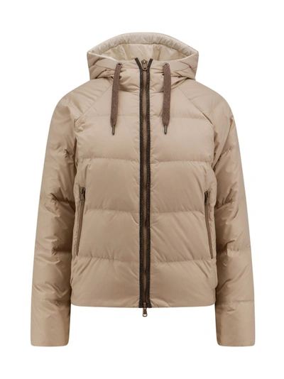 Shop Brunello Cucinelli Padded Jacket With Monile Profile In Brown
