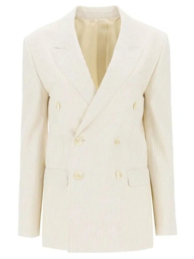 Shop Celine Double-breasted Jacket In Neutrals