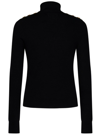 Shop Balmain Black Extrafine Merino Wool Knit Roll Neck Sweater