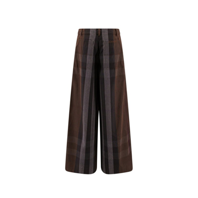 Burberry Brown Check Print Wide Leg Trouser In Black