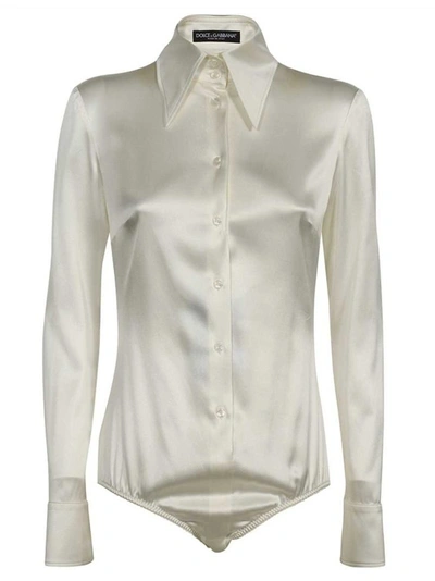 Shop Dolce & Gabbana White Bodysuit Shirt In Grey