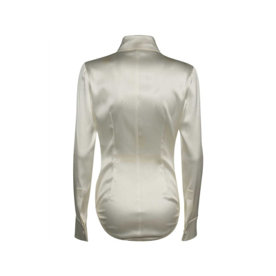 Dolce & Gabbana Collared Long-sleeve Silk Blouse In Grey