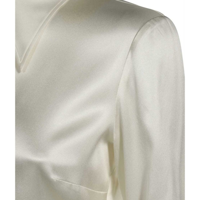 Dolce & Gabbana Collared Long-sleeve Silk Blouse In Grey