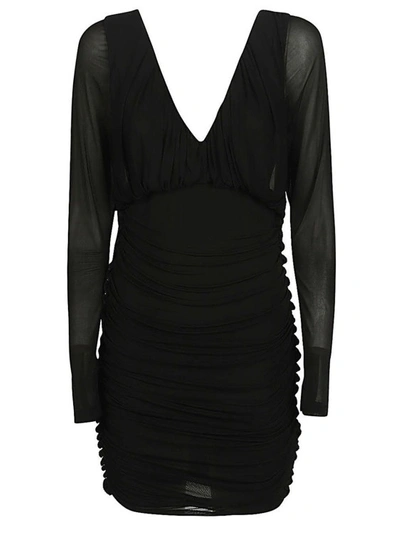 Shop Saint Laurent Mini Draped Dress In Black