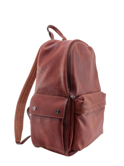 Shop Brunello Cucinelli Leather Backpack With Engraved Logo In Brown