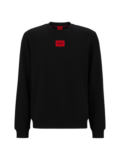 Shop Hugo Men's Cotton-terry Regular-fit Sweatshirt With Logo Label In Black