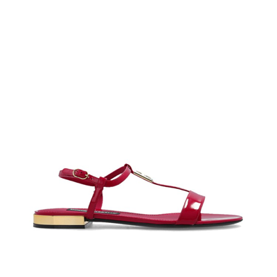Shop Dolce & Gabbana Pink Leather Sandals In Burgundy
