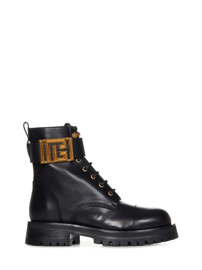 Shop Balmain Black Smooth Calfskin Combat Ankle Boots