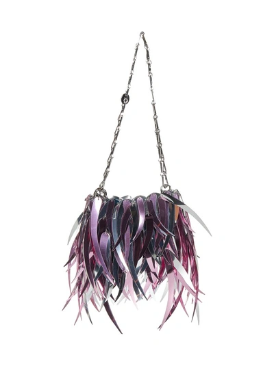 Shop Rabanne Pink And Silver Plexiglass Feathers Shoulder Bag