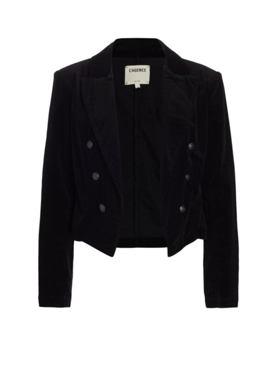 Shop L Agence Women's Wayne Velvet Cropped Double-breasted Jacket In Noir